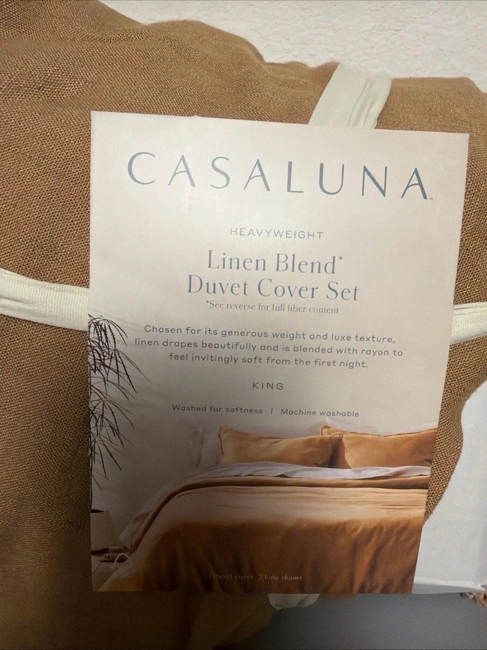 Casaluna Linen-Blend Duvet Cover Set in Warm Brown king new